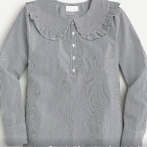J. Crew Oversized Ruffle-Collar Shirt Women's 6 Black & White Striped AW714